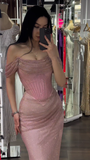 Niulatu Off-shoulder Sleeveless Mermaid Satin Long Evening Prom Dresses SD1582