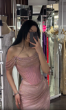 Niulatu Off-shoulder Sleeveless Mermaid Satin Long Evening Prom Dresses SD1582