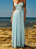 Niulatu Sleeveless Chiffon Blue A-line Long Evening Prom Dresses SD1585