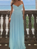 Niulatu Sleeveless Chiffon Blue A-line Long Evening Prom Dresses SD1585