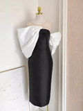Niulatu Sheath Strapless Black Vacation Dress Satin Women Dresses SD158