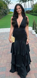 Niulatu V-neck Sleeveless A-line Satin Ruffles Evening Prom Dresses SD1590