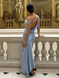 Niulatu One-shoulder Sleeveless Mermaid Satin Evening Prom Dresses SD1591