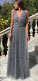 Niulatu V-neck Sleeveless A-line Satin Evening Prom Dresses SD1592