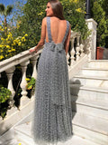 Niulatu V-neck Sleeveless A-line Satin Evening Prom Dresses SD1592