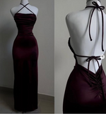 Niulatu Mermaid Halter Floor Length Burgundy Backless Evening Dress Prom Dresses SD1595