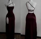 Niulatu Mermaid One Shoulder Floor Length Burgundy Backless Evening Dress Prom Dresses SD1596