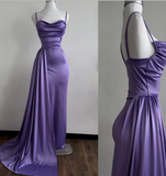 Niulatu Mermaid Spaghetti Straps Floor Length Satin Grape Evening Dress Prom Dresses SD1600