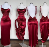 Niulatu Mermaid Sleeveless Floor Length Backless Evening Dress Red Prom Dresses SD1603