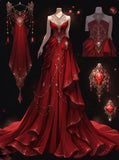 Niulatu A Line Sweetheart Chiffon Red Floor Length Evening Dress Prom Dresses With Beads SD1605