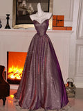 Niulatu A Line Sweetheart Sequin Lilac Floor Length Evening Dress Prom Dresses SD1607