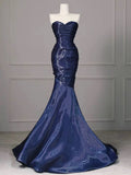 Niulatu Mermaid Sweetheart Navy Blue Floor Length Evening Dress Prom Dresses SD1608