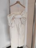 Niulatu Sheath Strapless Ivory Vacation Dress Satin Women Dresses SD160