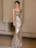Niulatu Mermaid Sequin Backless Floor Length Evening Dress Prom Dresses SD1610