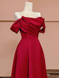 Niulatu A Line Off The Shoulder Red Satin Floor Length Evening Dress Prom Dresses SD1610