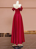 Niulatu A Line Off The Shoulder Red Satin Floor Length Evening Dress Prom Dresses SD1610