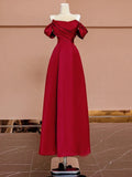 Niulatu A Line Off The Shoulder Red Satin Floor Length Evening Dress Prom Dresses SD1610