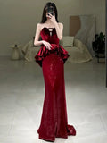Niulatu Mermaid Sweetheart Red Floor Length Evening Dress Prom Dresses SD1612