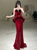 Niulatu Mermaid Sweetheart Red Floor Length Evening Dress Prom Dresses SD1612