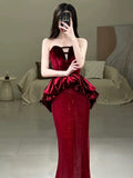 Niulatu Mermaid Sweetheart Red Floor Length Evening Dress Prom Dresses SD1612