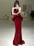 Niulatu Mermaid Sweetheart Red Floor Length Evening Dress Prom Dresses SD1612