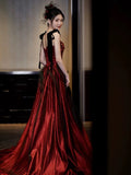Niulatu Mermaid Spaghetti Straps Burgundy Floor Length Evening Dress Prom Dresses SD1613