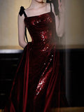 Niulatu Mermaid Spaghetti Straps Burgundy Floor Length Evening Dress Prom Dresses SD1613