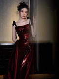Niulatu Mermaid Spaghetti Straps Burgundy Floor Length Evening Dress Prom Dresses SD1613
