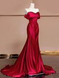 Niulatu Mermaid Off The Shoulder Satin Red Floor Length Evening Dress Prom Dresses SD1614