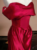 Niulatu Mermaid Off The Shoulder Satin Red Floor Length Evening Dress Prom Dresses SD1614
