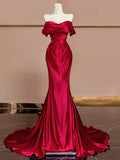 Niulatu Mermaid Off The Shoulder Satin Red Floor Length Evening Dress Prom Dresses SD1614