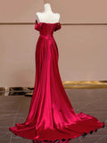 Niulatu Mermaid Off The Shoulder Satin Red Floor Length Evening Dress Prom Dresses SD1614