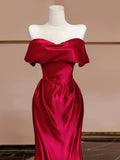 Niulatu Mermaid Off The Shoulder Satin Red Floor Length Evening Dress Prom Dresses SD1614