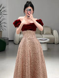 Niulatu A Line Off The Shoulder Sequin Floor Length Evening Dress Prom Dresses SD1615
