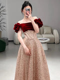 Niulatu A Line Off The Shoulder Sequin Floor Length Evening Dress Prom Dresses SD1615