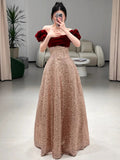 Niulatu A Line Off The Shoulder Sequin Floor Length Evening Dress Prom Dresses SD1615