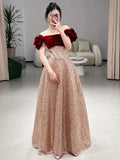 Niulatu A Line Off The Shoulder Sequin Floor Length Evening Dress Prom Dresses SD1615