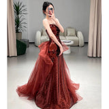 Niulatu Mermaid Sweetheart Burgundy Floor Length Evening Dress Sequin Prom Dresses SD1616
