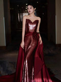 Niulatu Mermaid Sweetheart Burgundy Floor Length Evening Dress Sequin Prom Dresses SD1617