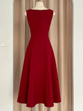 Niulatu A Line Square Neckline Red Satin Ankle Length Evening Dress Prom Dresses SD1618