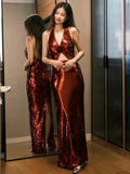 Niulatu Mermaid V Neckline Burgundy Floor Length Evening Dress Sequin Prom Dresses SD1619