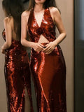 Niulatu Mermaid V Neckline Burgundy Floor Length Evening Dress Sequin Prom Dresses SD1619
