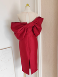Niulatu Sheath Strapless Red Vacation Dress Satin Women Dresses SD161