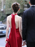 Niulatu Mermaid Backless Red Floor Length Evening Dress Satin Prom Dresses SD1620