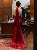 Niulatu Mermaid Backless Red Floor Length Evening Dress Satin Prom Dresses SD1620
