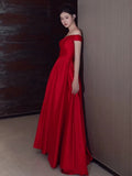 Niulatu A Line Off The Shoulder Satin Red Floor Length Evening Dress Prom Dresses SD1623