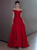 Niulatu A Line Off The Shoulder Satin Red Floor Length Evening Dress Prom Dresses SD1623
