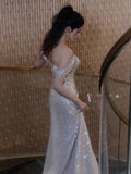 Niulatu Sheath Off The Shoulder Sequin Slit Floor Length Evening Dress Prom Dresses SD1626