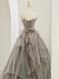 Niulatu Ball Gown Sweetheart Tulle Floor Length Evening Dress Gray Prom Dresses SD1629