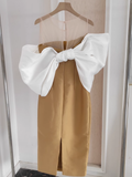 Niulatu Sheath Strapless Gold Vacation Dress Satin Women Dresses SD162